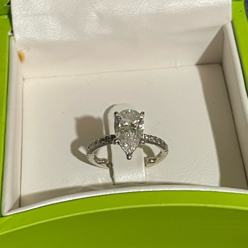 Perfect Engagement Ring White Gold Lab Grown Teardrop 1.51 carat Diamond Ring.